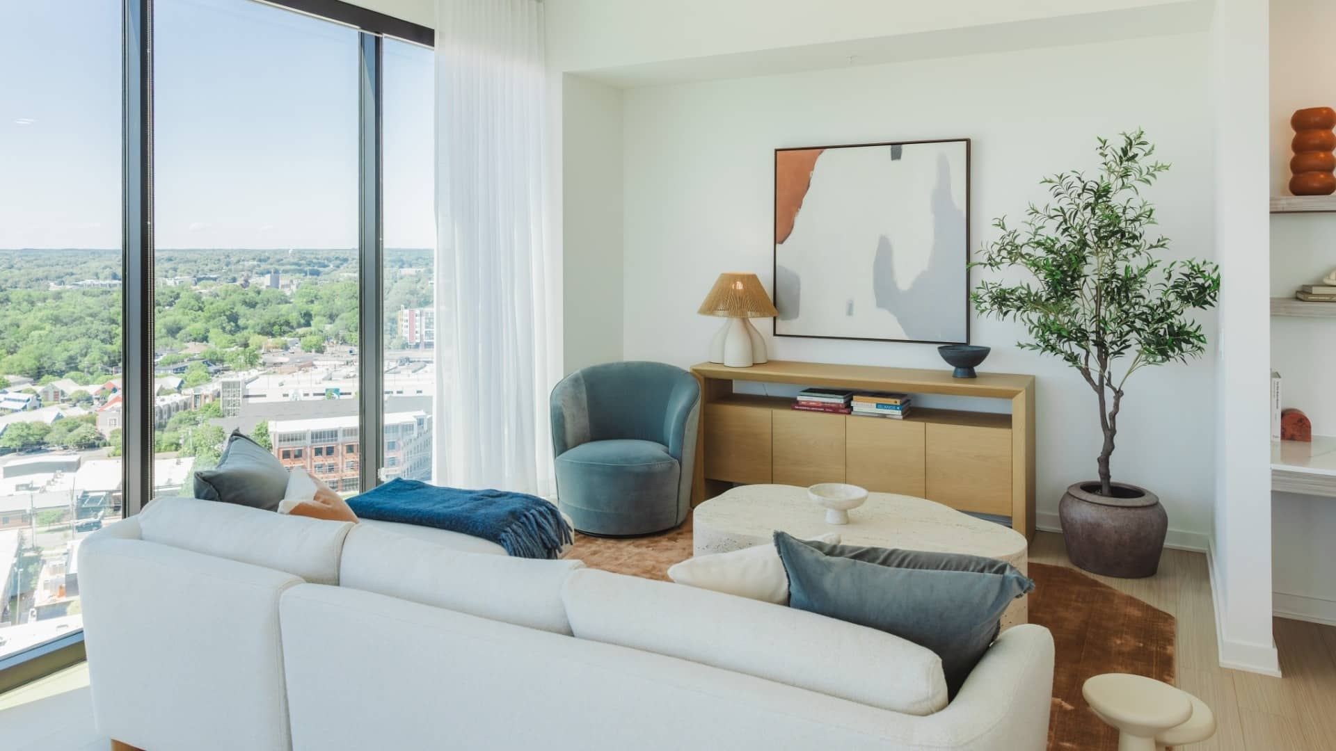 Living room in one of Linea's luxury apartments in South End, Charlotte NC